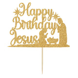 Happy Birthday Jesus Cake Topper, Jesus Is Reason Cake Decor, Jesus Birthday Christmas Party Decorations Supplies Gold Glitter