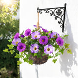 2 Set Artificial Outdoor Flowers With Hanging Basket, 2 Hanging Planters Faux Silk Morning Glory Flowers For Spring Summer Front Porch Garden Patio Home Decor(Light Purple Red)