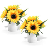 2 Pack Sunflower Potted Artificial Flowers Small Fake Plant,Yellow Sunflower Small Artificial Plants For Home Office Farmhouse Coffee Table Bathroom Wedding Party Decor