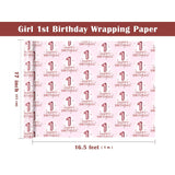 Girl 1St Birthday Wrapping Paper - Mini Roll - 17 Inch X 16.5 Feet - Happy Birthday Wrapping Paper Perfect For Kids Girls, Baby Shower