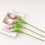 28 Pcs Artificial Tulips, 13.5 Inches Pu Faux Tulip Flowers For Spring Easter Celebration Mother’S Day Brunch Table Decor?White+Pink