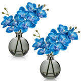 Blue Orchids Artificial Flowers Faux Orchid Arrangement With Black Glass Vase Set Of 2 Real Touch Phalaenopsis Orchid Flowers Orchids Centerpiece For Dining Room Table