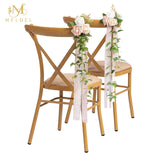 Wedding Chair Decorations Set Of 10 Aisle Artificial Flowers White Pink Rose Garland With Hanging Ribbons For Ceremony Reception Church Pew Arrangement Party Wedding Aisle Decor