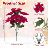 8 Pack 7 Heads 17In Poinsettia Christmas Flowers Artificial Velvet Fake Poinsettia Bouquet, Indoor & Outdoor Christmas Tree Decorations For Vase Table Porch Garden Decor, Red