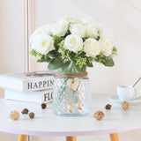 Fake Flowers In Vase,Fake Flowers With Vase 18 Pcs Faux Rose Flowers,Artificial Flowers For Home Decor, Indoor Centerpiece For Living Room & Dining Table (White)