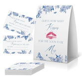 How Many Kisses Bridal Shower Game (1 Sign + 50 Cards), Blue Floral Bridal Shower Games, Something Blue Before I Do Decorations, Bachelorette Guessing Game, Kisses In The Jar Sign -Ghmk04