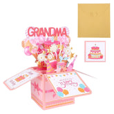 Happy Birthday Pop Up Card, Colorful Balloons & Fireworks Design 3D Greeting Card With Envelope Creative Gift Ideal For Party Decoration Keepsake (Grandma)