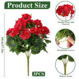 3Pcs Artificial Geranium Flowers For Outdoors 18" Silk Red Flowers Faux Geraniums Spring Decor Uv Resistant Fake Flowers Garden Plants For Home Garden Porch Planter Wedding Table Decor