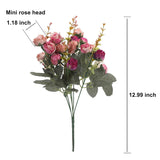 7 Branch 21 Mini Rose Heads Artificial Flowers Bouquet Wedding Home Office Decor,Pack Of 2 (2 Pcs Rose Red)