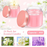 24 Pcs Mini Mason Jar Candles Bulk 4 Oz Scented Wax Candles Gift Small Soy Scented With Lid Valentines Day Party Decoration For Birthday Baby Shower Wedding, Freesia, Jasmine, Lavender(Pink)