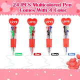 24 Set Mini Multicolor Pens In One Valentine 4-In-1 Ballpoint Pen Pens With Valentine'S Day Cards For Valentine'S Day Party School Students Office Exchange Gift