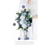10 Inch Dusty Blue Wedding Bouquets For Bride Artificial Roses Flower Cascading Cascade Bridal Bouquet For Rustic Boho Fall Vintage Wedding Ceremony Party And Anniversary