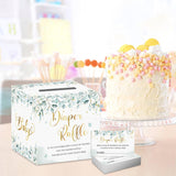 51Pcs Diaper Raffle Sign, Baby Shower Game Diaper Raffle Card Box Party Decorations Game Kit (1 Raffle Box + 50 Cards) Neutral Greenery Wi01
