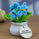 Encouragement Crochet Flowers With Positive Wooden Affirmations Handmade Artifical Flower Decor Ideal For Birthday/Christmas/Thank You Present (Blue Forget Me Not, You Are Appreciated)