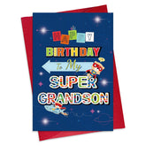 Grandson Birthday Card - 5.5"X8" Birthday Gift With Envelope For Young Men Super Grandson Funny Card From Grandma Grandpa Grandparents