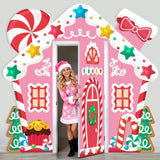 4 Pcs Christmas Gingerbread House Door Decorations Candy Cane Wreath Snowman Christmas Tree Gingerbread House Porch Banners For Holiday Classroom School Office Wall Display (Pink)