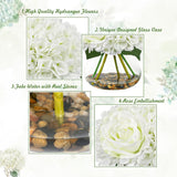 Artificial Hydrangea Flowers With Vase White Fake Flowers With Rose Faux Hydrangea Flowers With Faux Water Real Stone For Home Office Table Room Wedding Centerpiece Decorations