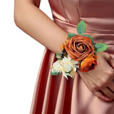 Wedding Wrist Corsage And Boutonniere Set For Bride Bridesmaids Mother Groom Groomsmen Parents Floral Suit Buttonhole Pocket Flower Decor For Prom Homecoming Tea Party Formal Dinner (Terracotta)