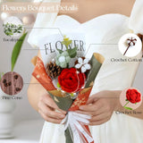 Flowers Bouquet,Red Rose Christmas Flowers Gift,Exquisite Wrap Handmade Cotton Pinecone Flowers,Forever Knitted Artificial Flower Bouquet Gifts For Women Mom Wife Graduation New Year (Mid)