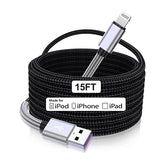 15FT 5M MFi Certified Lightning Cable 2.4A Long Nylon Braided iPhone Charger Cord
