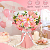 Crochet Flowers Bouquet With Lights,Pink Knitted Flowers,Handmade Crochet Roses, Heart,Gesang Flower, Wedding, Birthday, Anniversary, Mother’S Day For Her,Girlfriend Graduation Gift(Includes Card)