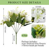 4 Bundles Artificial Tiger Lily Silk Flowers Faux Fake Lilies Plants For Wedding Bouquet Home Party Indoor Table Hotel Office Vases Floral Arrangements Outdoor Garden Decor (White)