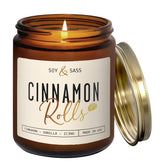 Cinnamon Candle, Fall Candles, Christmas Candles - 'Cinnamon Rolls' Autumn Scented Soy Candle For Home, 9Oz Reusable Jar, 50Hr Burn, Made In Usa