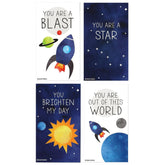 Mini Outer Space Stars, Ship And Planets Funny Valentines (Wallet-Sized Valentines With Tiny Envelopes) Rocket Ship Cards For Valentine'S Day (Set Of 24)