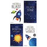 Mini Outer Space Stars, Ship And Planets Funny Valentines (Wallet-Sized Valentines With Tiny Envelopes) Rocket Ship Cards For Valentine'S Day (Set Of 24)