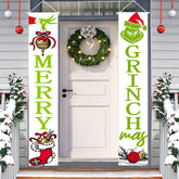 Christmas Grinch Porch Banner,Christmas Grinch Porch Sign Funny Xmas Hanging Banners For Home Indoor Outdoor