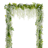 Wisteria Artificial Flowers Garland, 4Pcs Total 28.8Ft White Artificial Wisteria Vine Silk Hanging Flower For Home Garden Outdoor Ceremony Wedding Arch Floral Decor