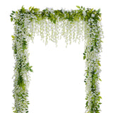 Wisteria Artificial Flowers Garland, 4Pcs Total 28.8Ft White Artificial Wisteria Vine Silk Hanging Flower For Home Garden Outdoor Ceremony Wedding Arch Floral Decor