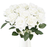 12Pcs Velvet Roses Artificial Flowers Silk White Roses Faux Roses With Stems Fake Rose Bouquet For Diy Wedding Home Party Table Centerpiece Arrangement Decoration(White)