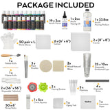 Acrylic Pouring Kit, Artist Starter Supplies Including 19 Colors Acrylic Paints,Pouring Medium, Silicone Oil, Canvases, Gloves, Strainers, Mixing Stick, Instructions For Flow Diy Painting