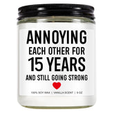 Funny 15 Years Candle, 15 Year Anniversary, Gifts For Him, Her - 15Th Anniversary, Gifts For Men, Women, Husband, Wife, Couple - 15Th Wedding Anniv. Crystal Presents - 9 Oz