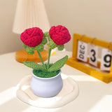 3Pcs Crochet Flower Pot, Sunflower Red Rose Forget Me Not Small Potted Flowers, Mothers Day Valentines Gifts For Mom Wife, Cute Desk Decor For Women Office Car Dashboard
