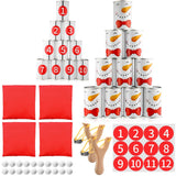 37 Pcs Carnival Party Knockdown Can Game Set Bean Bag Toss Slingshot Shooting Game With 10 Metal Cans 4 Bean Bags 2 Wooden Slingshot 20 Foam Balls For Outdoor Indoor Family Party Supply