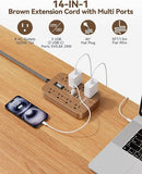 Power Strip with USB Ports 8 Outlets 6 USB 5FT Extension Cord Wood Finish Charging Station