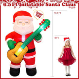 6.5 Ft Christmas Inflatable Santa Claus With Guitar, Blow Up Santa Christmas Decorations Outdoor, Unique Lighted Xmas De
