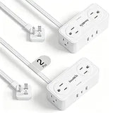 Flat Plug Power Strip 4 Outlets 4 USB Ports 2 Pack 3.3FT Extension Cord Travel Cruise Essentials White