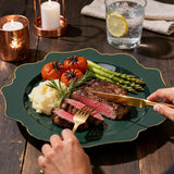 175Pcs Green Plastic Plates - Green Plates Disposable With Gold Rim - Christmas Plastic Plate - Fancy Disposable Dinnerware Sets 25 Guests Ideal For Christmas/Party/Wedding