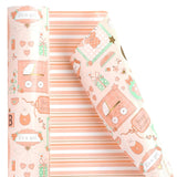 Jumbo Reversible Baby Girl Wrapping Paper - 30 Inch X 100 Feet Jumbo Roll - Baby Girl And Stripe Design For Baby Shower, Birthday, Party, Holiday