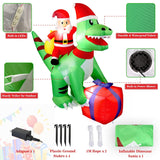 5Ft Christmas Inflatables Dinosaur Santa Claus, Indoor/Outdoor Deco, Blow Up Dinosaur Santa Decoration With Built-In Led