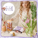 Purple Butterfly Gifts Set Of 6 Butterfly Makeup Bag Scented Candle Glass Cup With Lids And Straws Sock Greeting Card Pen For Women Lady Mothers Day Wife Girlfriend