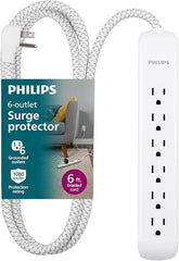 6 Outlet Surge Protector Power Strip 6FT Extension Cord 1080J Wall Mount ETL Listed White
