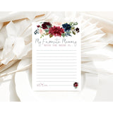 Navy Burgundy Floral Bridal Shower Memories Game - 50 Pack Of Favorite Memories Cards For The Bride - Elegant Keepsake Activity For Guests At Bridal Showers, Engagement Parties