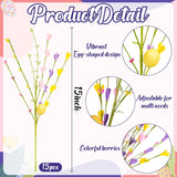 15Pcs Easter Decorations Egg Picks - Spring Artificial Floral Stems Decor Flowers Arrangement For Home Vase Table Centerpiece