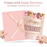 Happy Retirement Party Decorations Card For Women, Pink Rose Gold Large Retirement Card With Envelope, Jumbo Happy Retired Guest Book Greeting Card, Giant Farewell Retired Card Gifts