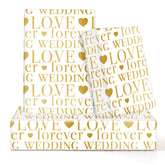 Wedding Wrapping Paper, Love Forever Wedding Letter With Hearts White Gold Foil Design 6 Sheets Folded Flat 20X28 Inches Per Sheet For Valentines Day, Weddings, Bridal Showers, Engagements