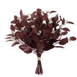 20" Silk Artificial Eucalyptus Stems, 12Pcs Fake Eucalyptus Stem With Leaves Berries, Greenery Plants Floral Decorations For Wedding Party Flowers Arrangement Home Decor (Burgundy)